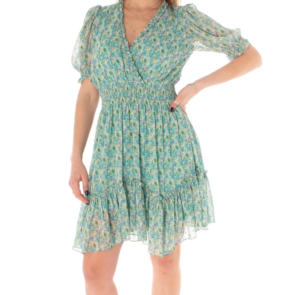 Nordstrom Green patterned smock  short sleeve dress